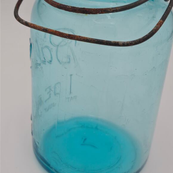 Vintage 1‎ Qt Blue Ball Ideal Mason Glass 1908 - Picture 6 of 9